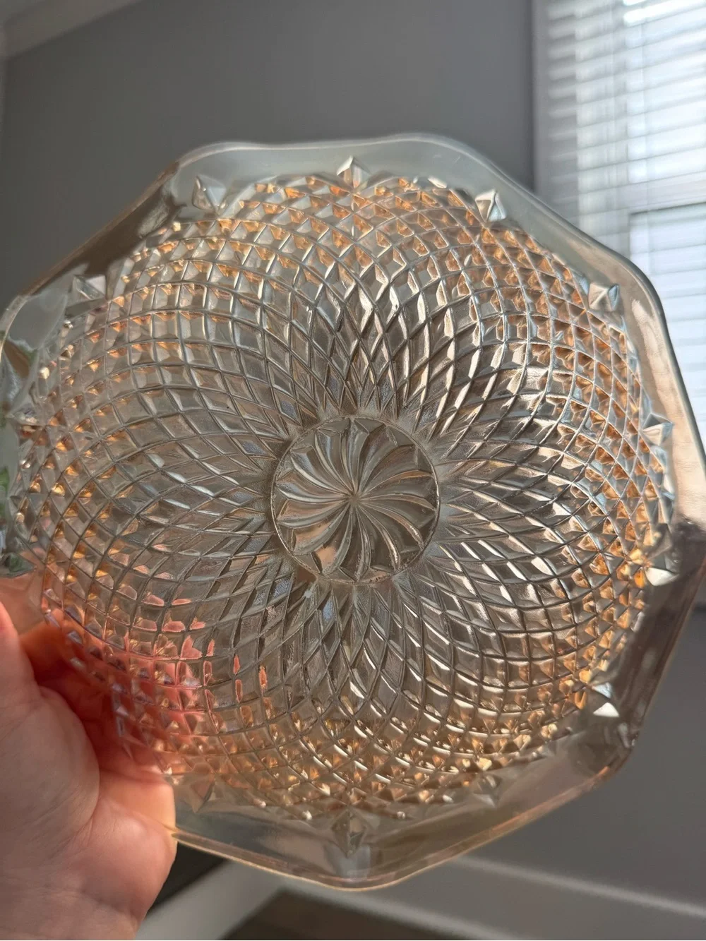 Vintage Marigold Diamond Scalloped Edge Serving Bowl | 9”